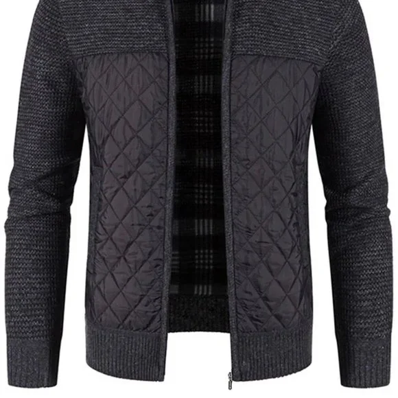 Black Mens Quilted Cardigan - Picture 2 of 7
